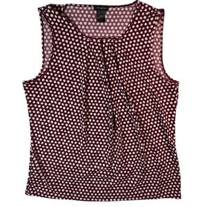 Ann Taylor Blouse Large Red White Geometric Sleeveless Keyhole Sheer Office